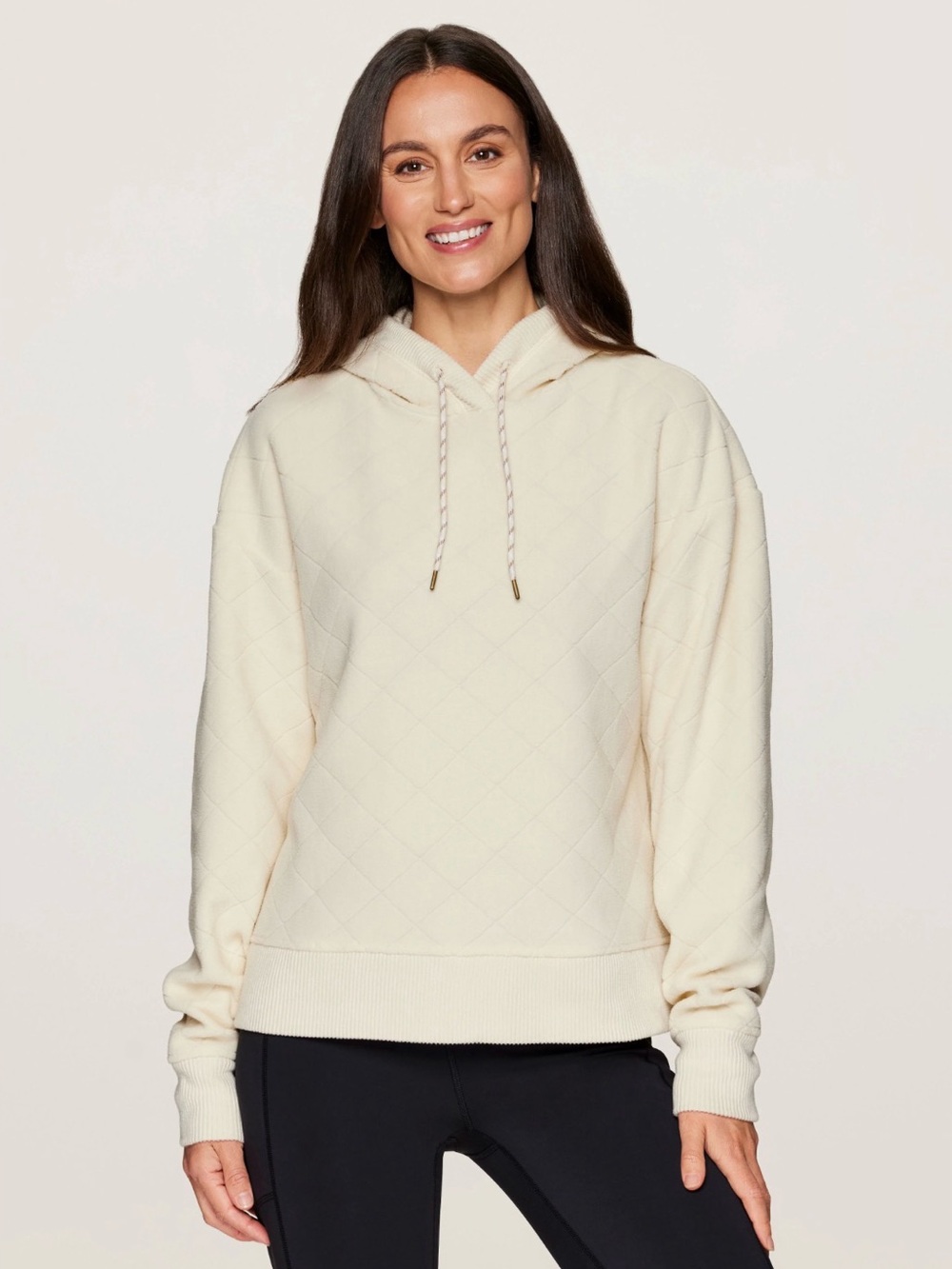 Avalanche Women’s Alpine Diamond Quilted Fleece Hoodie Cream Ivory size Medium